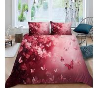 3D Printed Pink Cherry Blossoms Single Bedding Sets Soft Microfibre Pink Butterflies 3 Piece Duvet Cover Set Quilt Cover 140x200 cm with Zipper Closure and 2 Pillowcases G.1956