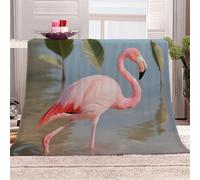3D Printed Pink Flamingos In The Water Flannel Fleece Blanket （270GSM） Animal Super Cozy 220x240 cm Queen Size Fade Resistant Home Decor Gift - Machine Washable
