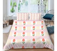 3D Printed Pink Flowers Double Duvet Cover Romantic Plants Duvet Sets Soft Breathable Microfibre 3Pcs Bedding 200x200 with Hidden Zipper Closure and 2 Pillowcases 50x75 2193-C
