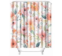 3D Printed Pink Flowers Plants Art Shower Curtain 220x200 cm Mould Proof Resistant Quick Drying Polyester Fabric Waterproof Washable Bathroom Curtain with 12 rings for Art Deco