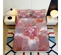 3D Printed Pink Gem Heart Fitted Sheet Microfiber Deep Pocket Non-Slip Bedding Pink Jewel Heart Mattress Fitted Cover for Adults 160x200x25cm