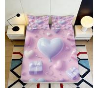 3D Printed Pink Heart Balloon Fitted Sheet Microfiber Soft Breathable Romantic Gift Mattress Cover for Bedroom Dormitory Guest Room Protection 160x200x25cm