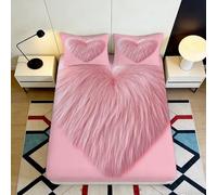 3D Printed Pink Heart Fitted Sheet Microfiber Deep Pocket Non-Slip Bedroom Bedding Pink Heart Mattress Fitted Cover Washable for Adults Teenagers 140x200x25cm