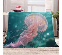 3D Printed Pink Jellyfish Swims Leisurely On The Seabed Flannel Fleece Blanket （270GSM） Marine Animals Super Cozy 220x240 cm Queen Size Fade Resistant Home Decor Gift - Machine Washable