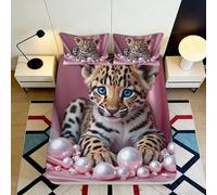 3D Printed Pink Leopard Fitted Sheet Microfiber Soft Bedroom Decor Blue Eyes Cat Mattress Cover for Home Guest Room 90x200x25cm