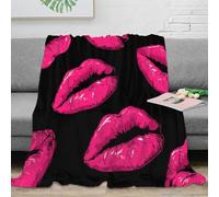 3D Printed Pink lips kiss Travel Blanket Microfiber Lightweight Warm Bedding Soft vector art design Nap Blanket Compact Portable Non Pilling for Campers Travellers Adults 80×90inch(200x230cm)