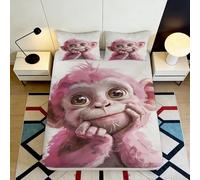 3D Printed Pink Monkey Fitted Sheet Microfiber Non Slip Bed Cover for Bedroom Dorm Mattress Protection Decor 90x200x25cm