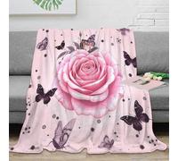 3D Printed Pink rose Home Blanket Microfiber Warm Soft Bedding Cosy Butterfly illustration Bedding Blanket Heartfelt Gift for Friends Colleagues Loved Ones 80×90inch(200x230cm)