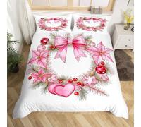 3D Printed Pink Wreath Double Bed Duvet Cover Set For Kids Teens Christmas Theme Bedding Set The Ultra-Soft 3 Pieces includes 1 Quilt Covers 200x200 and 2 Pillowcases K.34