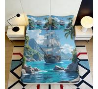 3D Printed Pirate Ship Fitted Sheet Microfiber Full Wrap Deep Pocket Ocean Mattress Fitted Cover Non-Slip Bedding 160x200x25cm