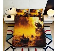3D Printed Pirate Ship Microfiber Fitted Sheet Non-Slip Deep Pocket Bedroom Bedding Full Wrap Pirate Mattress Fitted Cover Washable 120x200x25cm