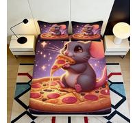 3D Printed Pizza Mouse Fitted Sheet, Microfiber Bed Cover, Non-slip Home