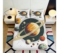 3D Printed Planet Pattern Fitted Sheet Microfiber Deep Pocket Bedding Set Space Mattress Fitted Cover Non-Slip for Bedroom 200x200x25cm