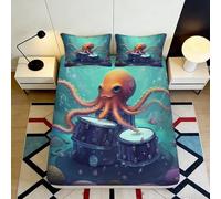 3D Printed playful octopus Fitted Sheet for bedroom, microfiber soft touch, drum design, anti-slip, easy care, apartment bedding 90x200x25cm