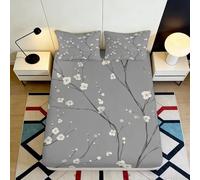 3D Printed Plum Blossom Fitted Sheet Microfiber Bedroom Bedding for Adults Deep Pocket Non-Slip Plum Blossom Mattress Fitted Cover 200x200x25cm