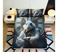 3D Printed Pocket Watch Rabbit Fitted Sheet Microfiber Deep Pocket Non-Slip Rabbit Mattress Fitted Cover Bedroom Adult Washable 160x200x25cm