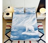 3D Printed Polar Bear Arctic Landscape Fitted Sheet Microfiber Soft Anti-Slip Bed Cover for Bedroom Guest Room Decor 90x200x25cm