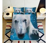 3D Printed Polar Bear Blue Ocean Fitted Sheet Microfiber Soft Mattress Cover for Bedroom Dorm Home Decor 90x200x25cm