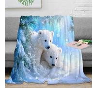 3D Printed Polar bear cubs Lounge Throw Microfiber Soft Warm Bedding Breathable Winter wonderland Living Room Throw Wrinkle Resistant Non Pilling for Couples Families Households 50x60inch(127x152cm)