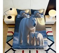 3D Printed Polar Bear Design Fitted Sheet Microfiber Non-Slip Deep Pocket Bedding Set for Bedroom, Soft Breathable Home Polar Bear Mattress Fitted Cover Washable 200x200x25cm