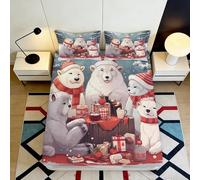 3D Printed Polar Bear Family Fitted Sheet Microfiber Deep Pocket Non-Slip Polar Bear Mattress Fitted Cover Bedroom Bedding 90x200x25cm
