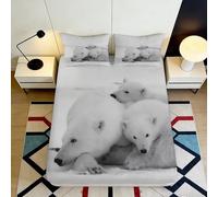 3D Printed Polar Bear Fitted Sheet Microfiber Deep Pocket Bedroom Bedding Polar Bear Mattress Fitted Cover for Adults Teens 140x200x25cm