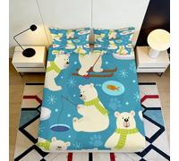 3D Printed Polar Bear Fitted Sheet Microfiber Deep Pocket Bedroom Bedding Set Polar Bear Mattress Fitted Cover Non-Slip Washable for Adults Teens 140x200x25cm