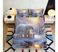3D Printed Polar Bear Fitted Sheet Microfiber Deep Pocket Non-Slip Bedroom Bedding Polar Bear Mattress Fitted Cover 140x200x25cm