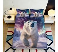 3D Printed Polar Bear Fitted Sheet Microfiber Deep Pocket Non-Slip Bedroom Bedding Polar Bear Mattress Fitted Cover 200x200x25cm