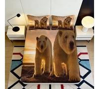 3D Printed Polar Bear Fitted Sheet Microfiber Deep Pocket Non-Slip Bedroom Polar Bear Mattress Fitted Cover Washable for Adults 140x200x25cm