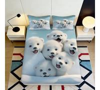 3D Printed Polar Bear Fitted Sheet Microfiber Deep Pocket Non-Slip Polar Bear Mattress Fitted Cover Bedroom Bedding 140x200x25cm