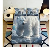 3D Printed Polar Bear Fitted Sheet Microfiber Non-Slip Deep Pocket Bedroom Bedding Polar Bear Mattress Fitted Cover Soft Breathable Washable Full Wrap 200x200x25cm