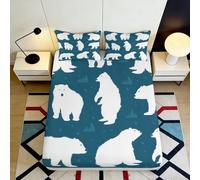 3D Printed Polar Bear Fitted Sheet Microfiber Non-Slip Deep Pocket Polar Bear Mattress Fitted Cover for Bedroom Adults Teens 90x200x25cm