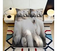 3D Printed Polar Bear Fitted Sheet Microfiber Soft Bed Cover for Bedroom Dorm Mattress Protection Decor 90x200x25cm