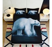 3D Printed Polar Bear Fitted Sheet Microfiber Soft Black Bed Sheet for Bedroom Dorm Mattress Protection Decor 90x200x25cm