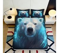 3D Printed Polar Bear Fitted Sheet Microfiber Soft Blue Aurora Bed Sheet for Bedroom Dorm Mattress Protection Decor 90x200x25cm