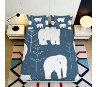 3D Printed Polar Bear Fitted Sheet Microfiber Soft Blue Forest Bed Cover for Bedroom Guest Room Decor Protection 90x200x25cm