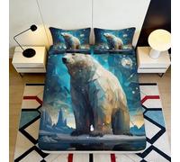 3D Printed Polar Bear Fitted Sheet Microfiber Soft Breathable Arctic Night Bed Cover for Bedroom Dorm Mattress Decor 90x200x25cm