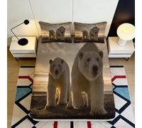 3D Printed Polar Bear Fitted Sheet Microfiber Soft Non Slip Arctic Sunset Bed Cover for Bedroom Dorm Machine Washable Decor 90x200x25cm