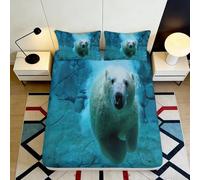 3D Printed Polar Bear Underwater Fitted Sheet Microfiber Soft Breathable Arctic Blue Mattress Cover Bedroom Decor 90x200x25cm