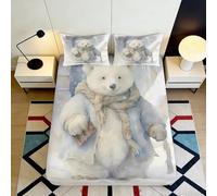 3D Printed Polar Bear Winter Fitted Sheet Microfiber Soft Blue Animal Bed Cover for Bedroom Guest Room Mattress Protection 90x200x25cm