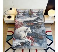 3D Printed Polar Bear Winter Fitted Sheet Microfiber Soft Mattress Cover Bedroom Guest Room Decor for Adult Youth 90x200x25cm