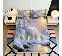 3D Printed Polar Bear Winter Forest Fitted Sheet Microfiber Soft Anti-Slip Bed Cover for Bedroom Guest Room Decor 90x200x25cm