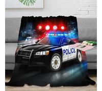 3D Printed police car night Throw Blanket Microfiber Warm Thermal Bedding Soft urban emergency Warm Blanket Machine Washable No Shedding for Office Workers Students Teens 40x50inch(100x130cm)
