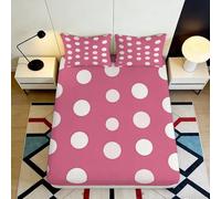 3D Printed Polka Dot Fitted Sheet Microfiber Breathable Deep Pocket Bedroom Polka Dot Mattress Fitted Cover Non-Slip for Adults 200x200x25cm