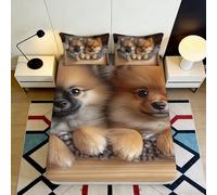 3D Printed Pomeranian Fitted Sheet Microfiber Deep Pocket Non-Slip Home Bedding Dog Mattress Fitted Cover for Adults Bedroom 140x200x25cm