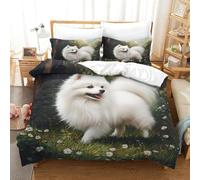 3D Printed Pomeranian Puppy Dog Duvet Cover Set,Pastoral Pet Bedding Bed Sets Soft Microfiber Quilt Covers 3pcs, Comforter Cover with Zipper Closure for Kids Teens Adults Bedding King（220x240cm）