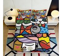 3D Printed Pop Art Cat Fitted Sheet Microfiber Soft Abstract Faces Mattress Cover for Bedroom Guest Room Decor 90x200x25cm
