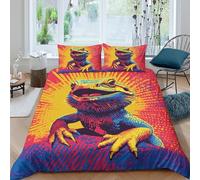 3D Printed Pop Art Lizard Fitted Sheet Microfiber Soft Vibrant Animal Bed Cover for Bedroom Dorm Mattress Protection Decor Single（135x200cm）