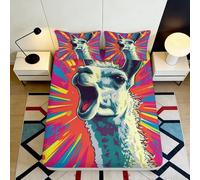 3D Printed Pop Art Llama Fitted Sheet Microfiber Soft Bright Colourful Mattress Cover for Bedroom Guest Room Decor 90x200x25cm